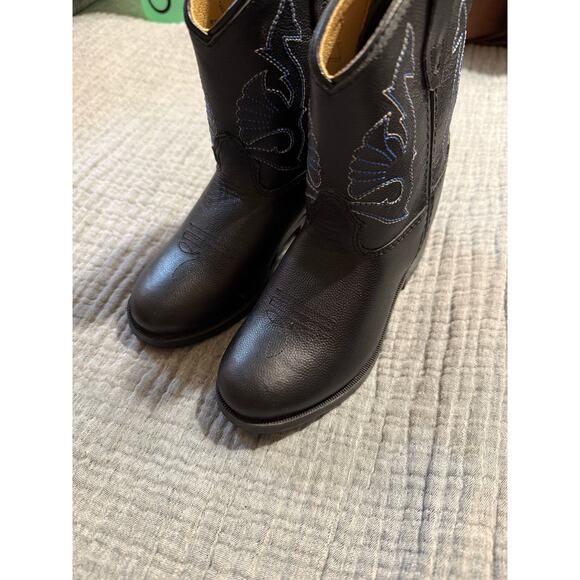 NWOT Masterson Boot Co. Black Leather Cowboy Boots Kids Size 8 - Picture 4 of 5